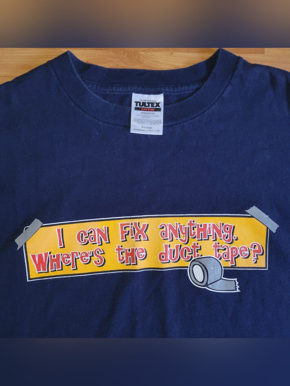 Vintage Tultex Funny Dad Tee, I Can Fix Anything Wheres The Duct Tape? Navy XL